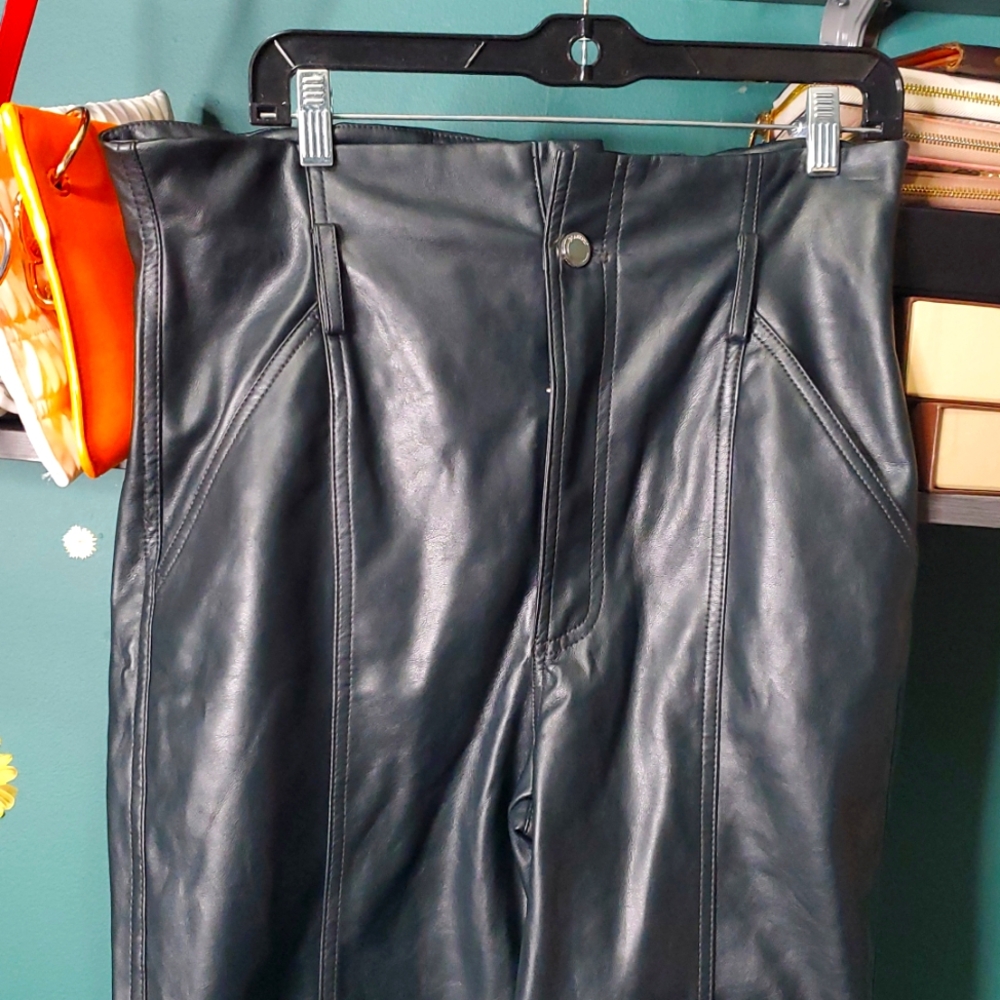 Dark Green  Faux Leather Pants